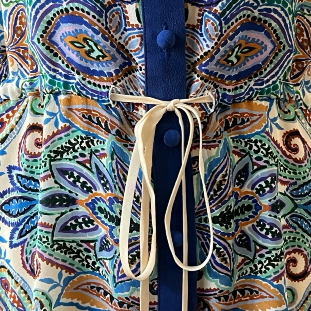 Johnny Was Cream and Blue High-Low Button-Front Midi Dress Size Small - Picture 9 of 16